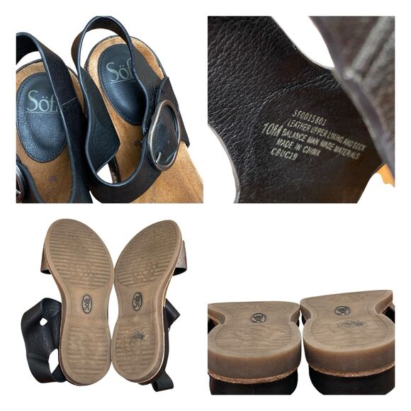 Sofft Bali Women's 10 M Black Silver Leather Wedge Slingback Sandals (HF27) - Picture 7 of 8